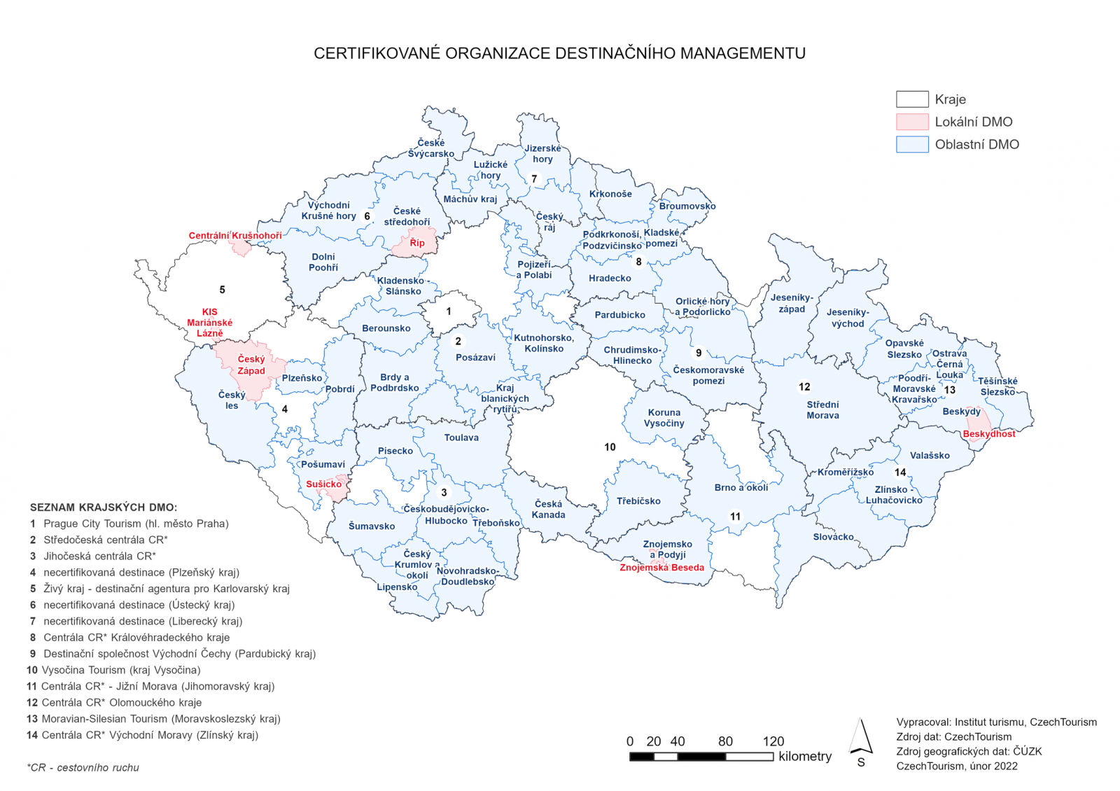 Mapa certifikovaných organizací destinačního managementu